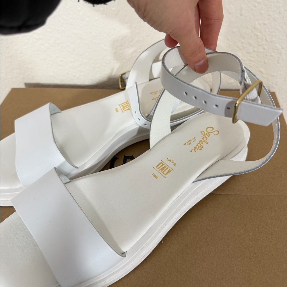 Seychelles Italian Leather White Flat Sandal With Ankle Strap Size 8.5 New - Picture 9 of 10